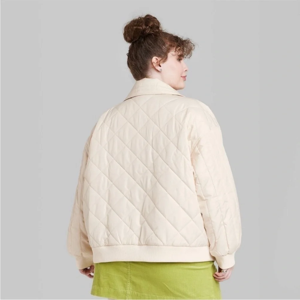 Women's Plus Size Nylon Quilted Bomber Jacket - Wild Fable Off-White Size 1X